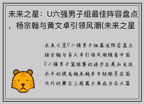 未来之星：U六强男子组最佳阵容盘点，杨宗翰与黄文卓引领风潮(未来之星俱乐部)