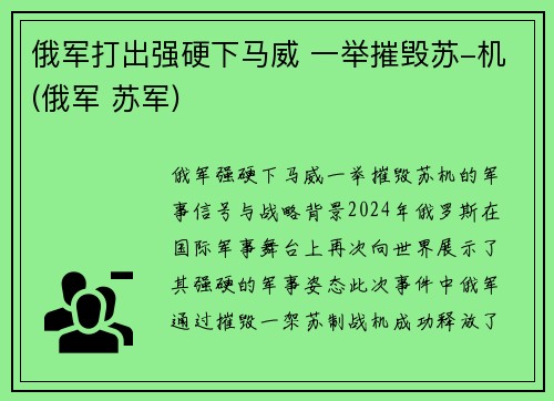 俄军打出强硬下马威 一举摧毁苏-机(俄军 苏军)