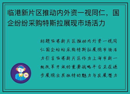 临港新片区推动内外资一视同仁，国企纷纷采购特斯拉展现市场活力