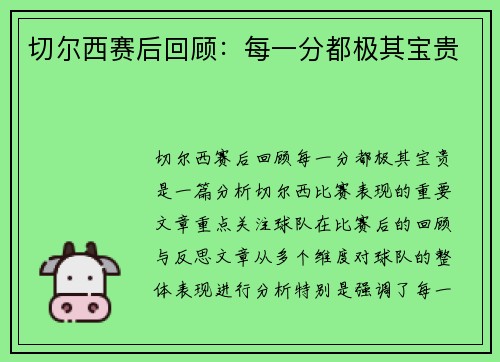 切尔西赛后回顾：每一分都极其宝贵