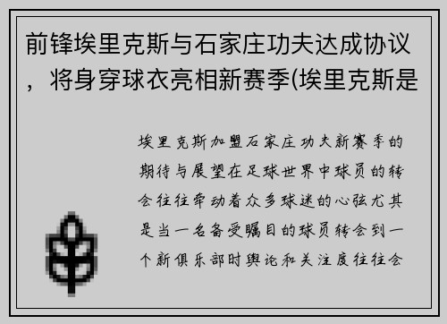 前锋埃里克斯与石家庄功夫达成协议，将身穿球衣亮相新赛季(埃里克斯是什么意思)